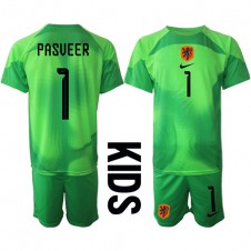 Nederland Remko Pasveer #1 Keeper Hjemmedraktsett Barn VM 2022 Kortermet (+ korte bukser)